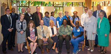 Yale New Haven leaders and staff joined the Sisters of Charity of Saint Elizabeth at a May 25 Founders’ Day interfaith service in the Saint Raphael Campus chapel. The Sisters of Charity announced a five-year pledge to support the Neurosciences and Bed Tower project.