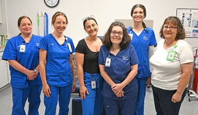 Anna Morgana, RN, clinical coordinator; Lydia Dorsey, RN; Morgan Lohman, APRN; Tammy Lacas, MA; Stefanie Fontana, RN; and Vicki Stronski, Patient Access